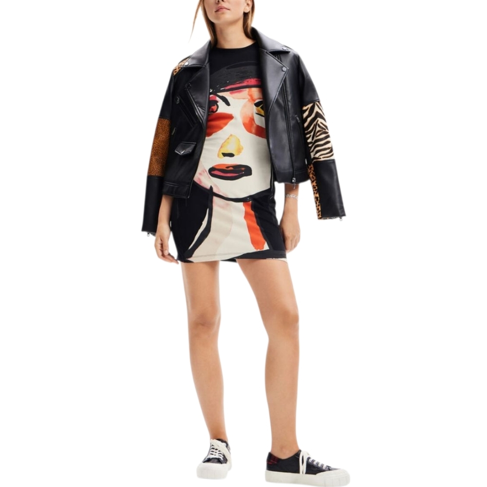 Desigual Arty Face Black Cotton Cinchable Shoulders T-shirt Mini Dress small